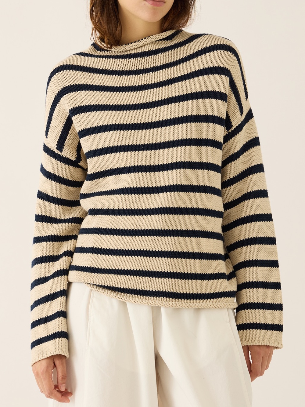 Demylee Lamis Stripe Cotton Sweater Beige & Blue Medium